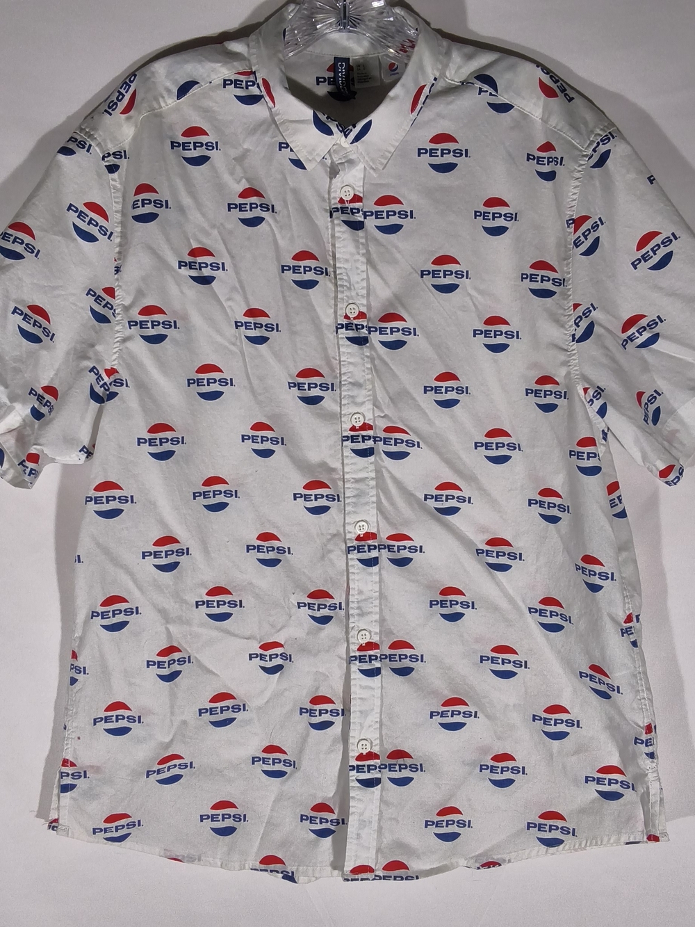 H&M Divided Pepsi Logo All Over Print Short Sleeve Button Down - Size L